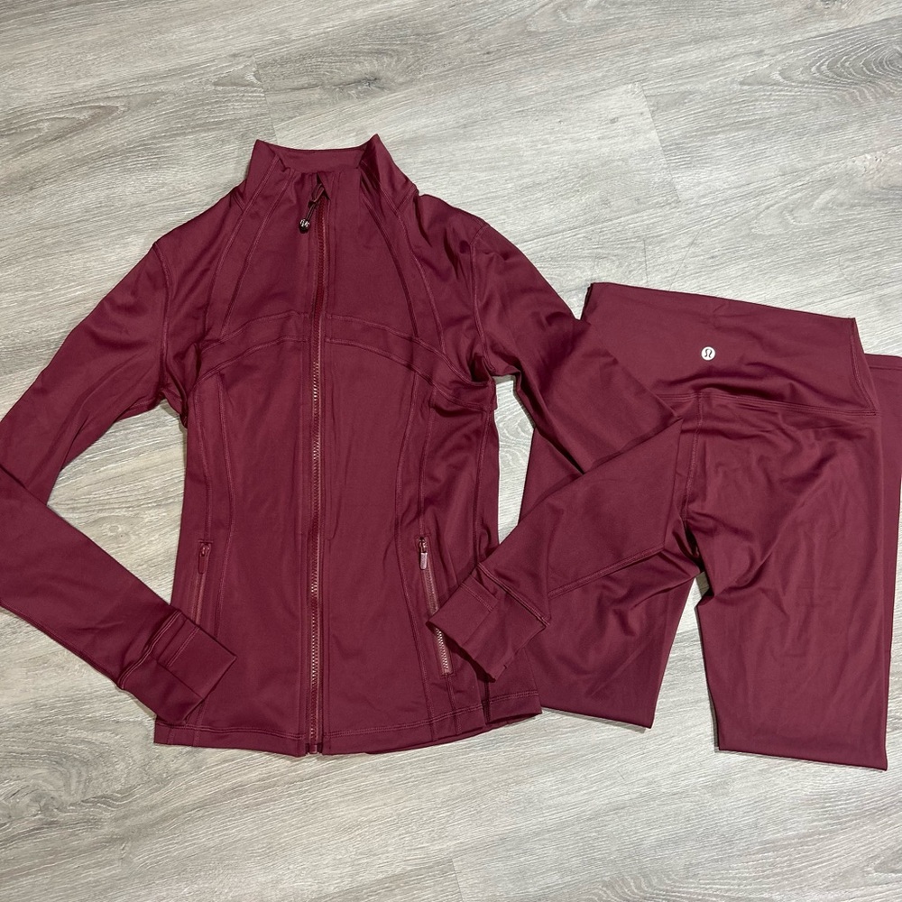lululemon athletica Deep Wine/Burgundy Athletic Jacket & Leggings Set